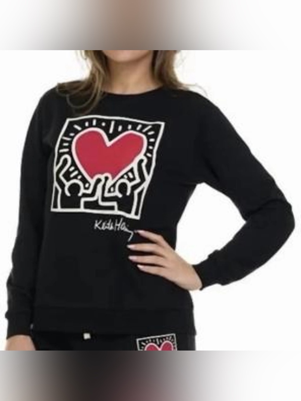 Keith Haring‎ Black Sweatshirt with Red Heart Graphic Women’s NWT Large